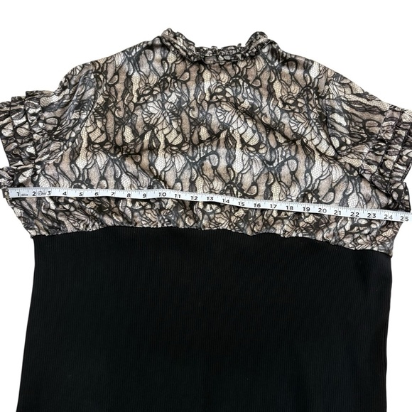 Lane Bryant Womens Plus Size 22/24 Black Floral Satin Lace Short Sleeve Top - Picture 6 of 10